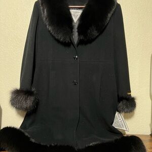 Marvin Richards Women's Winter Black Fox lambswool Swing Jacket Coat 16 run big
